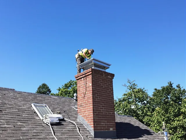 Orange Chimney Sweep technician measuring a chimney cap in Orange, CA