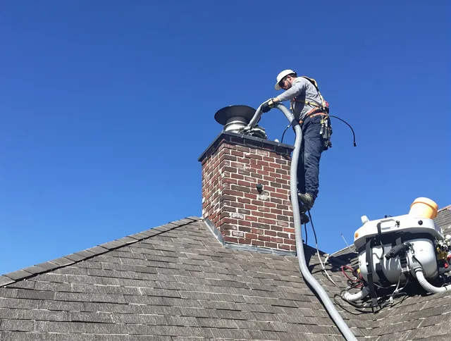 Dedicated Orange Chimney Sweep team member cleaning a chimney in Orange, CA