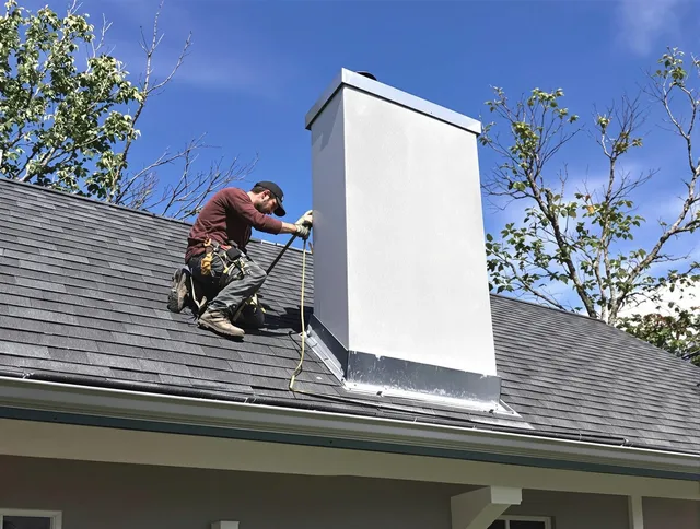 Orange Chimney Sweep team member finishing chimney construction in Orange, CA