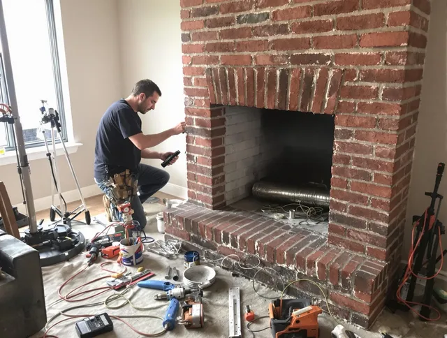 Orange Chimney Sweep specialist finalizing chimney liner service in Orange, CA