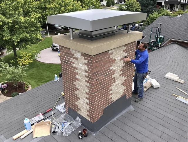 Orange Chimney Sweep team working on a custom chimney remodel in Orange, CA