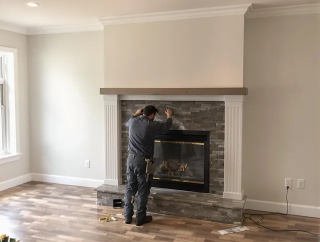 Orange Chimney Sweep finishing a custom fireplace install in Orange, CA